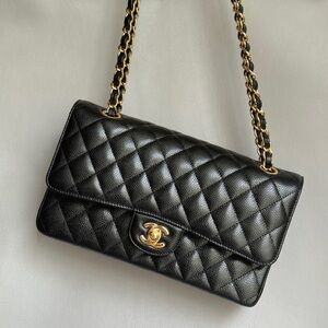 Chanel Black Quilted Shoulder Bag with Gold Accents